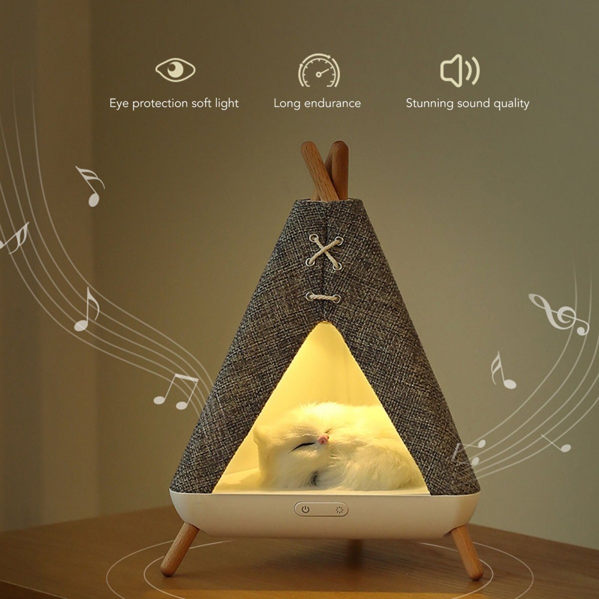 Cute Cat House in Tent Shape Lamp Night Light with Wireless Bluetooth Speaker for Bedroom, Home, office, Party, Room décor, Valentine, Birthday Gifts etc. - Memories InsiteCat Tent House Night Light & Speaker